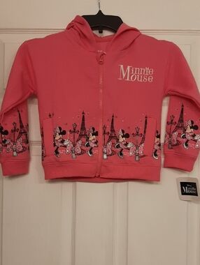 Disney Minnie Mouse Pink Zip Hoodie with Paris Motif NWT Size 5